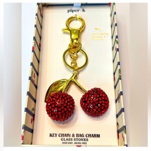NWT Piper K Crystal Cherries Bag Charm/Keychain